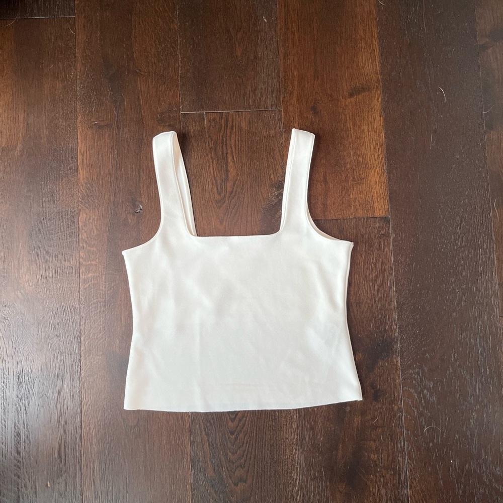 Zara Off-White Square Neck Tank Top